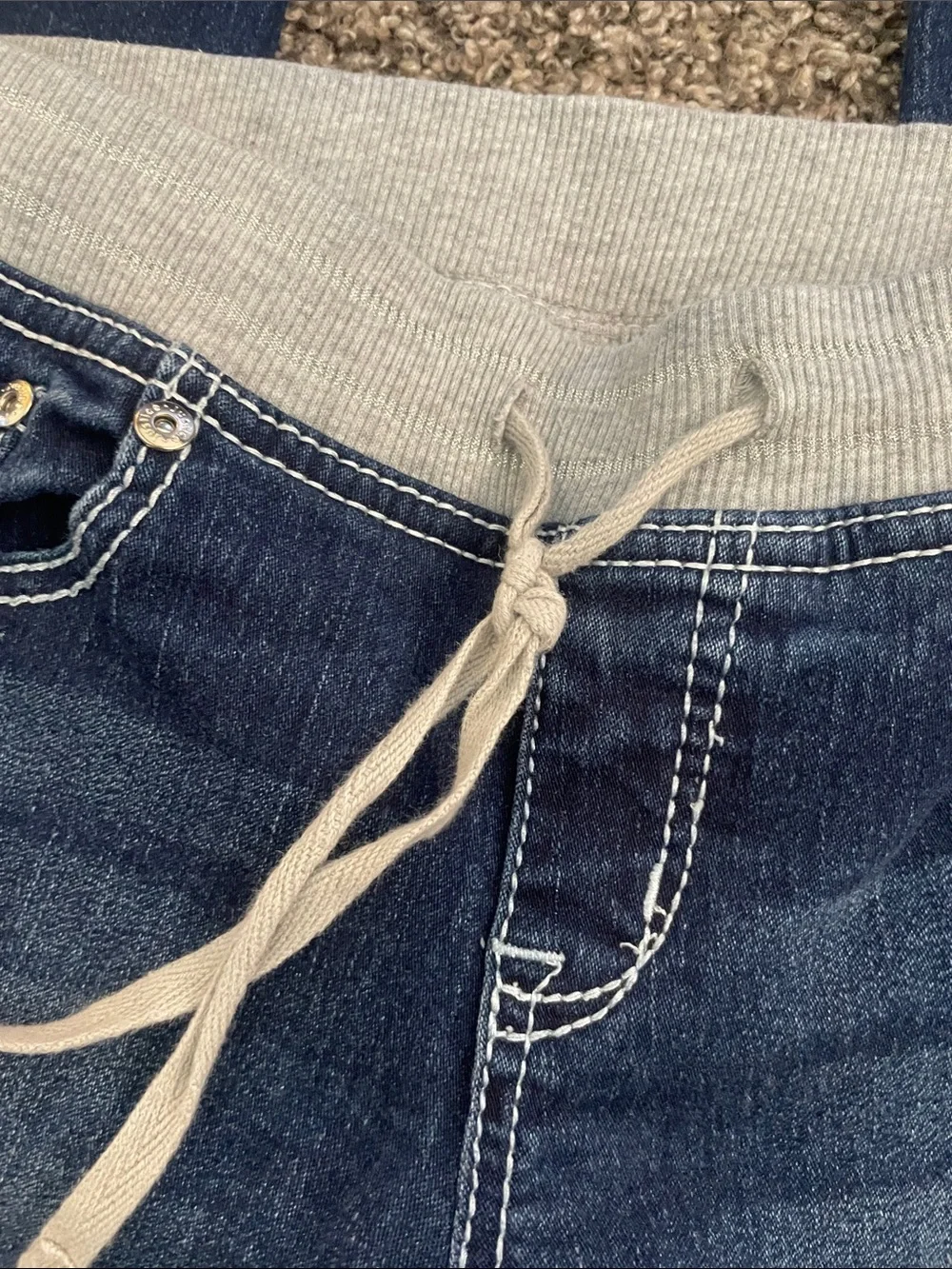 Justice Dark Blue Jean Jeggings with Light Cream Knit Waistband